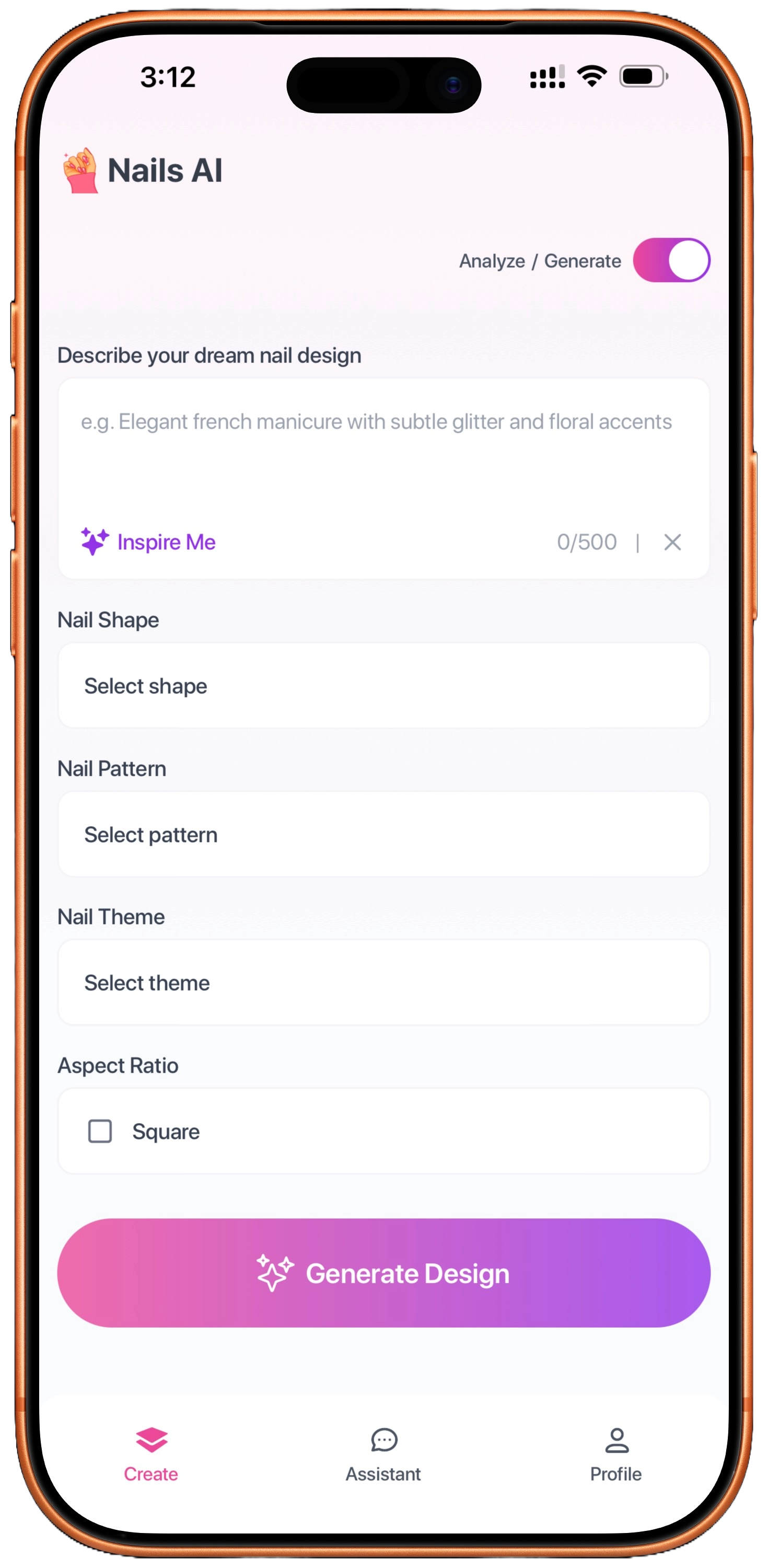 AI-generated nail design examples displayed on mobile app interface showing various nail art patterns and color combinations